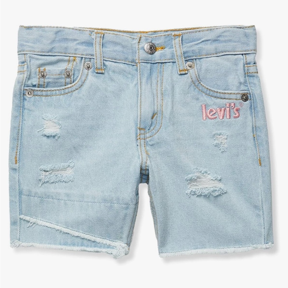 Levi's Girls' Low Rise Light Wash 5 Pocket Midi Jean Shorts, Big Kids Size 14